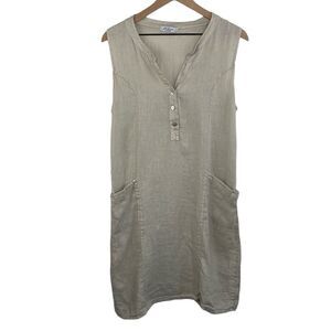 Blu Orchid Italian Linen Dress Tunic cap sleeve cream size Medium